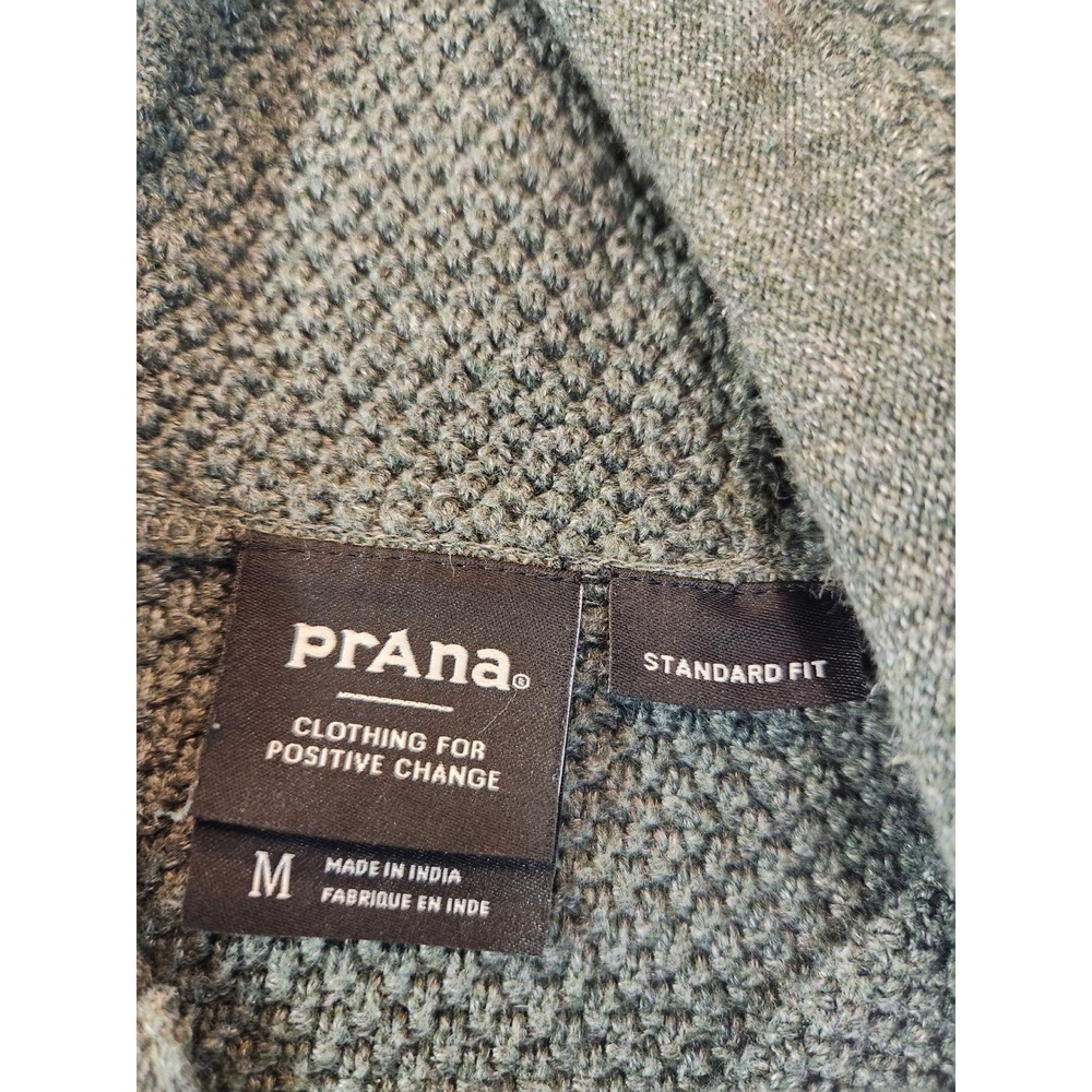 Prana Mens Organic Cotton Henley Hoodie Sweater Grey Green Textured Knit Size M - Picture 8 of 10